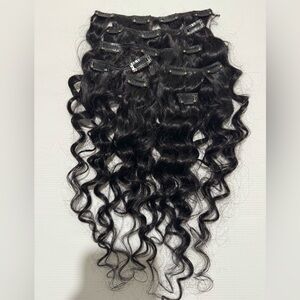 20 In Curly Clip in Hair Extensions In Black  100% Human hair